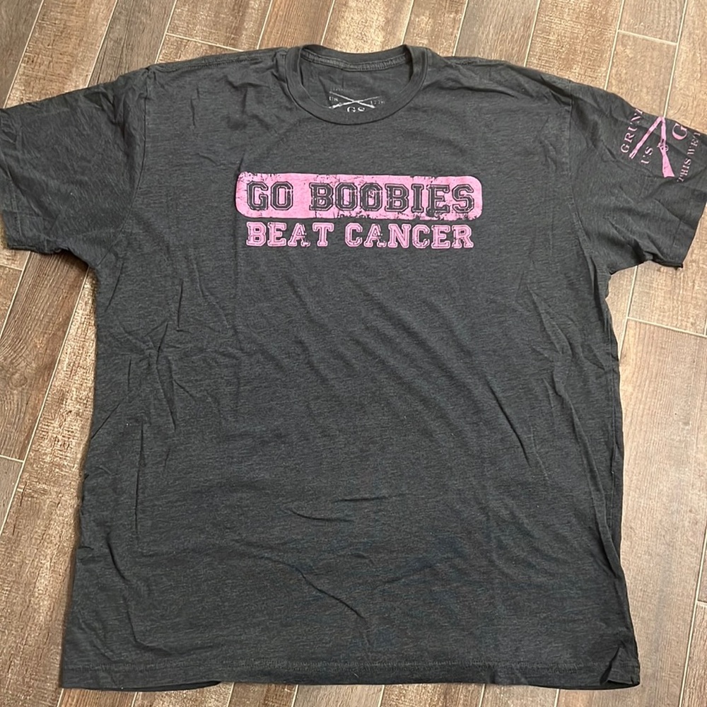 Go Boobies Beat Cancer Men's T-Shirt - Pink on Charcoal